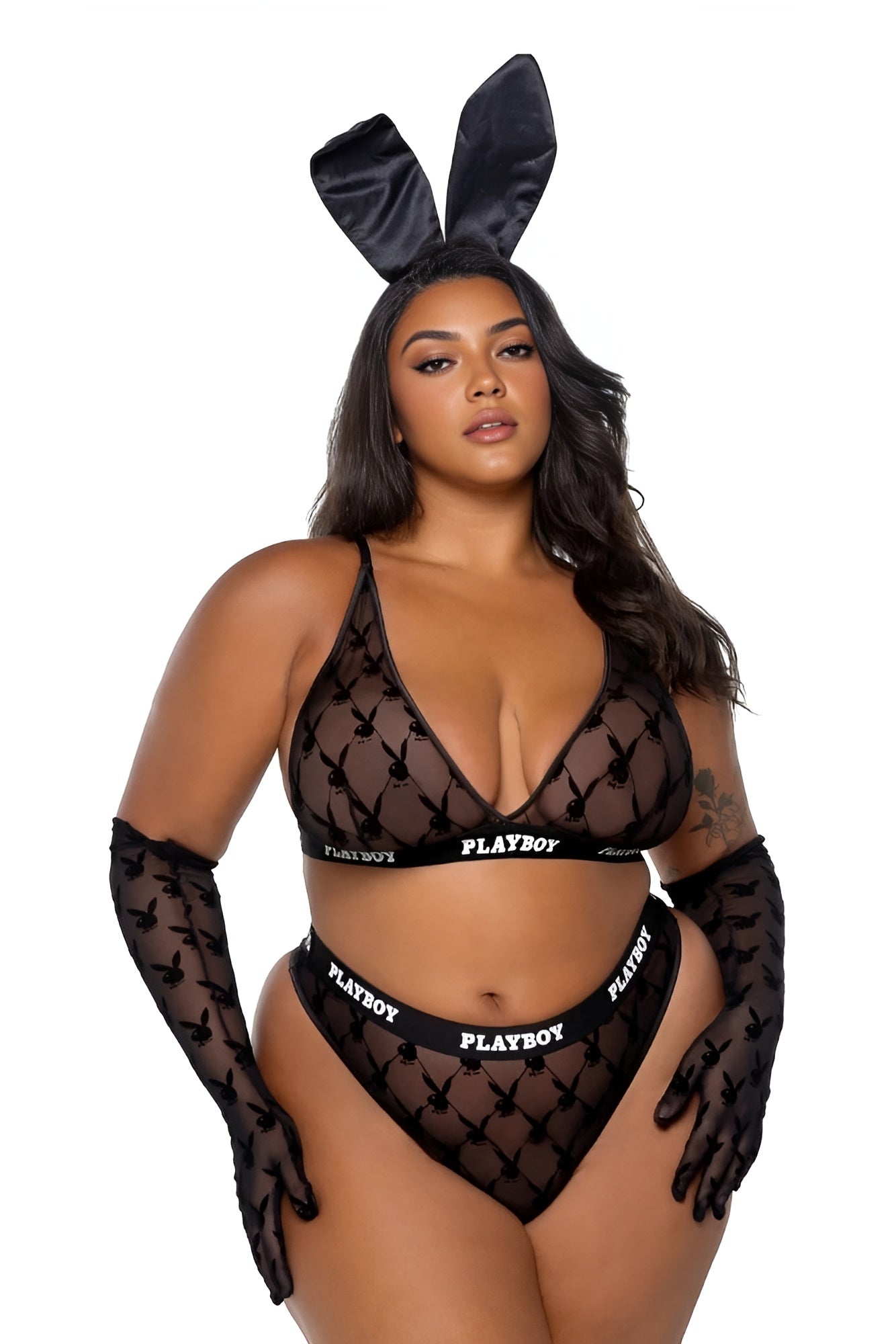 Playboy Flocked Bunny Bralette 2pc Set