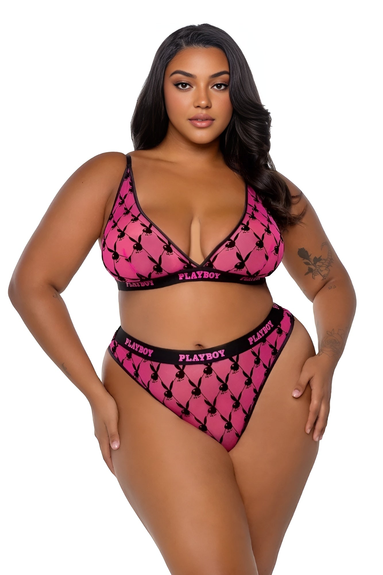 Playboy Flocked Bunny Bralette 2pc Set